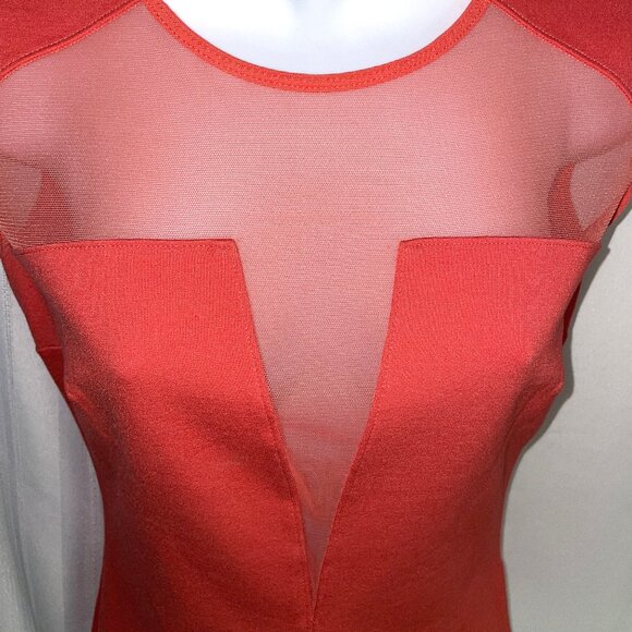 NWT GUESS Size XS Sheer Mesh V Neck, Cap Sleeves, Sexy, Coral - Picture 3 of 8